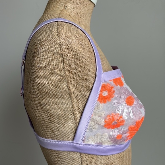 Aerie Sequin Floral Embroidery Bandeau Bra Large NEW! - Picture 7 of 8